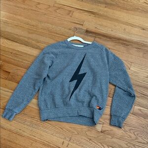 Aviator Nation Gray Sweatshirt with Black Lightning Bolt